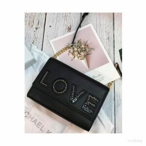 NEW Michael Kors Love Clutch Crossbody Black & Gold
